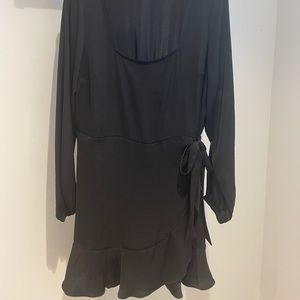 Express Black square neck, tie waist,long sleeve dress